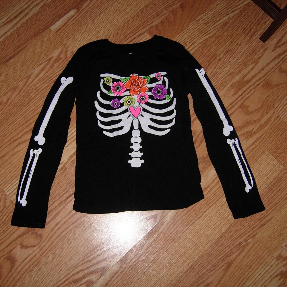 Celebrate Halloween Skeleton Long Sleeve T-Shirt M(7-8) Girls